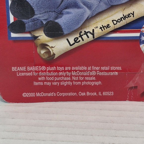 Beanie Baby Lefty the Donkey McDonald's American Trio 2000 USA‎ Flag New NIP - Picture 5 of 6